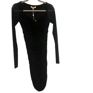 NWT C&V Chelsea & Violet Black Mesh Ruched Bodycon Midi Dress Size XS